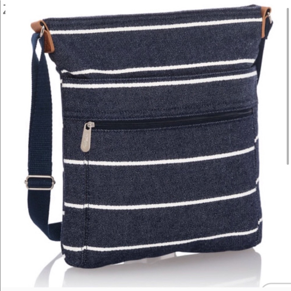Org Shoulder Bag-Navy Wide Stripe
